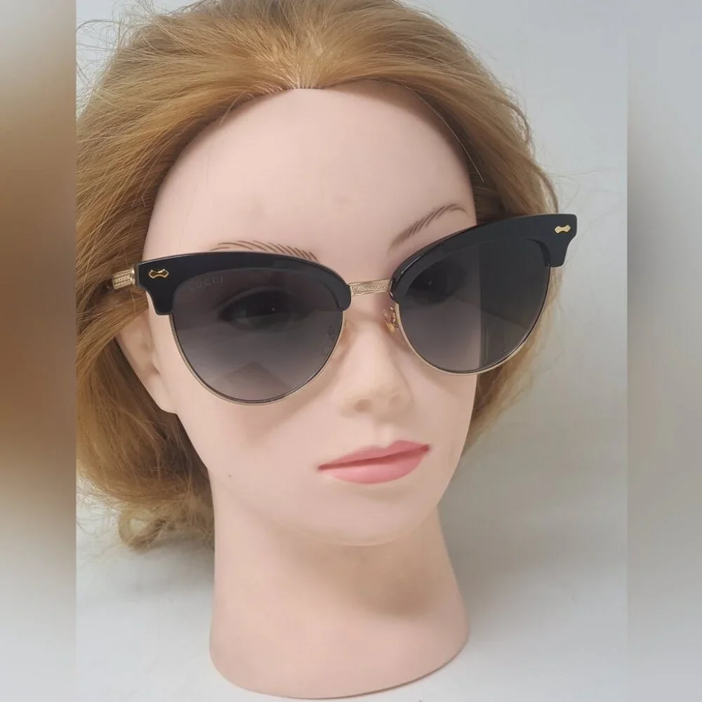 Gucci Womens Damascato Cat Eye Sunglasses Black Gold Half Rim GG4283/S 55-18-140
